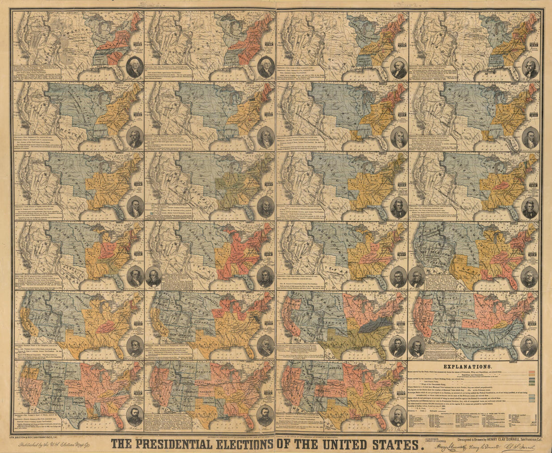 This old map of The Presidential Elections of the United States from 1877 was created by  Britton &amp; Rey, Henry Clay Donnell in 1877