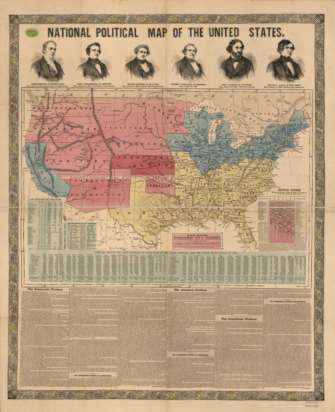 This old map of National Political Map of the United States from 1856 was created by Rufus Blanchard, Adolphus Ranney in 1856