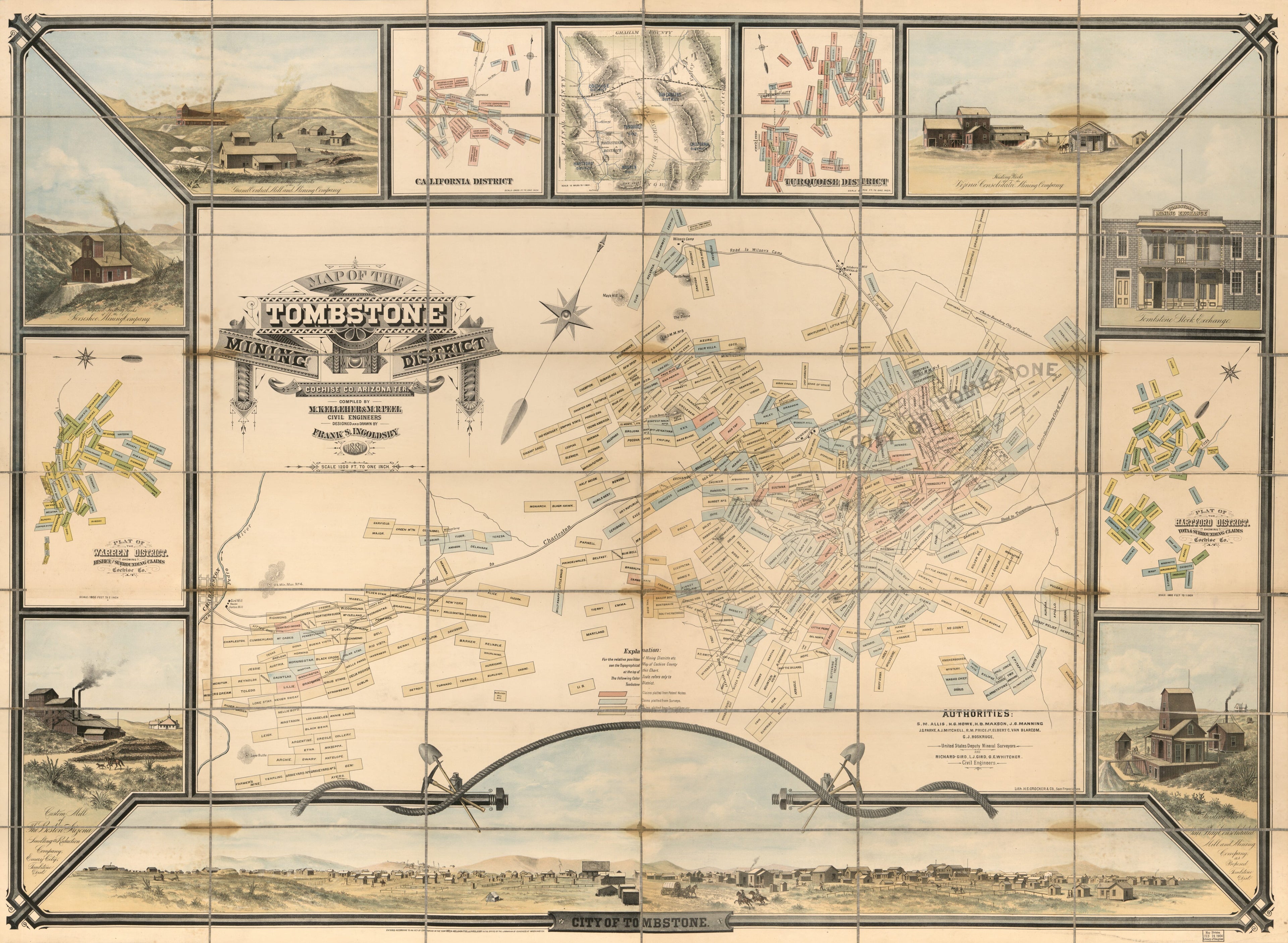 This old map of Map of the Tombstone Mining District : Cochise Co., Arizona Ter. (Cochise Co., Arizona Ter) from 1881 was created by  H.S. Crocker &amp; Co, Frank S. Ingoldsby, M. Kelleher, M. R. Peel in 1881