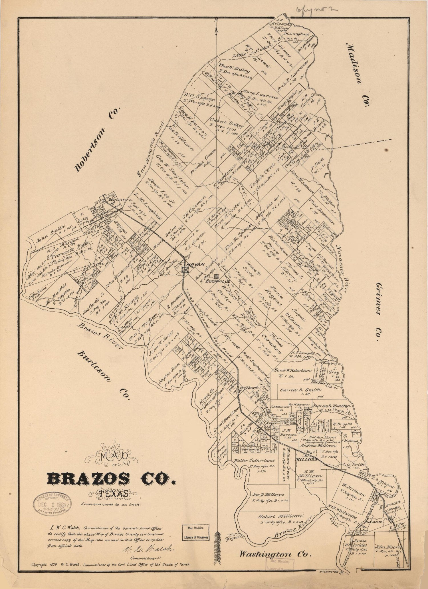 This old map of Map of Brazos Co., Texas (Map of Brazos County, Texas) from 1879 was created by  Texas. General Land Office, W. C. (William C.) Walsh in 1879