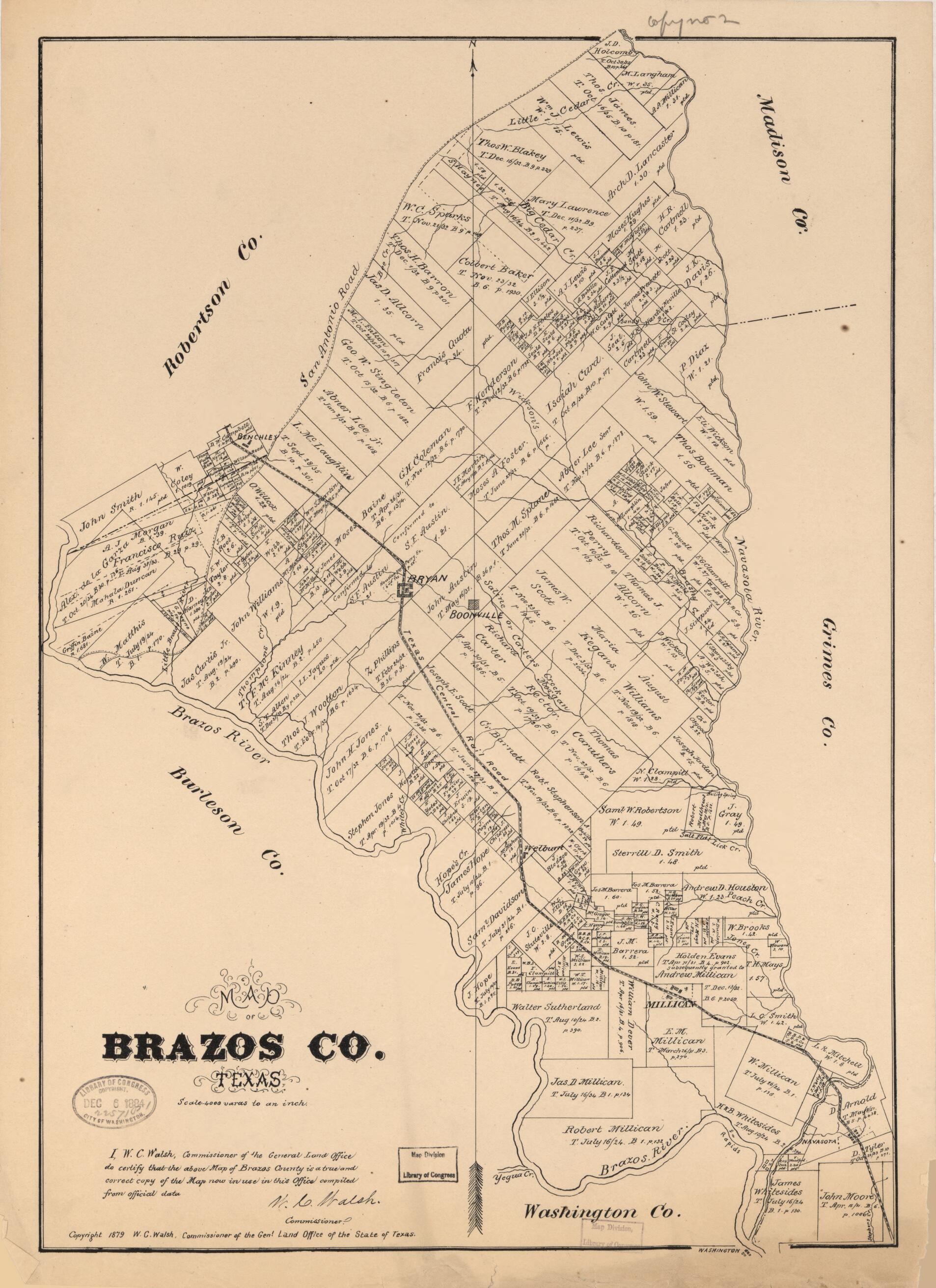 This old map of Map of Brazos Co., Texas (Map of Brazos County, Texas) from 1879 was created by  Texas. General Land Office, W. C. (William C.) Walsh in 1879