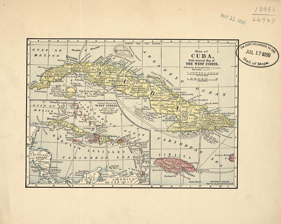 This old map of Map of Cuba With General Map of the West Indies from 1899 was created by  Northrup Company in 1899