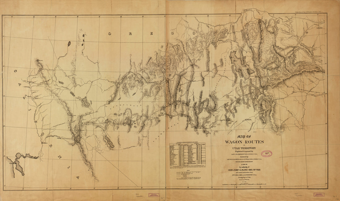 This old map of Map of Wagon Routes In Utah Territory (Explorations of Capt. J.H. Simpson, T.E.U.S.A. In from 1859) was created by  Graphic Company, J. R. P. Mechlin, Haldimand Sumner Putnam, J. H. (James Hervey) Simpson, J. K. L. Smith,  United States. 