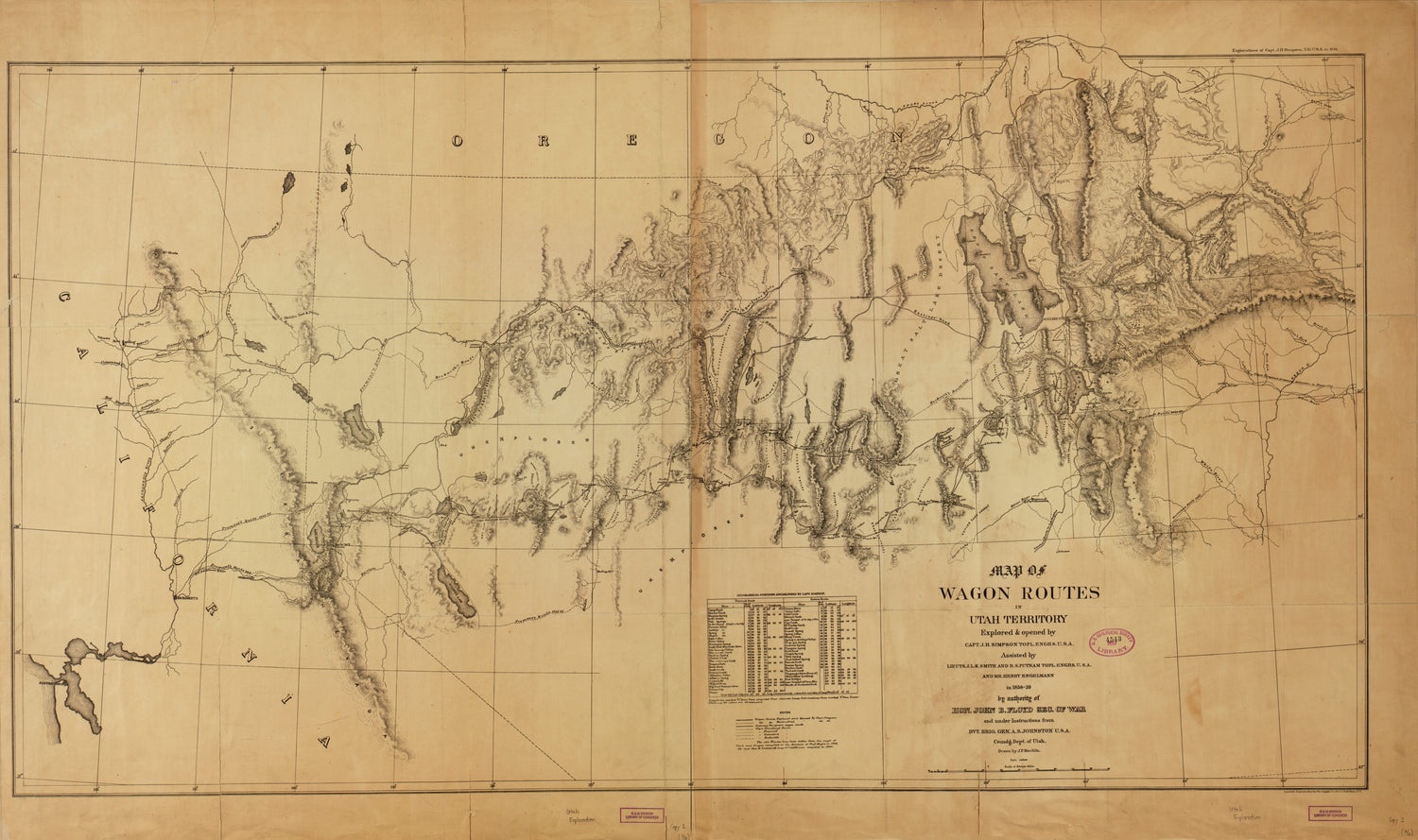 This old map of Map of Wagon Routes In Utah Territory (Explorations of Capt. J.H. Simpson, T.E.U.S.A. In from 1859) was created by  Graphic Company, J. R. P. Mechlin, Haldimand Sumner Putnam, J. H. (James Hervey) Simpson, J. K. L. Smith,  United States. 