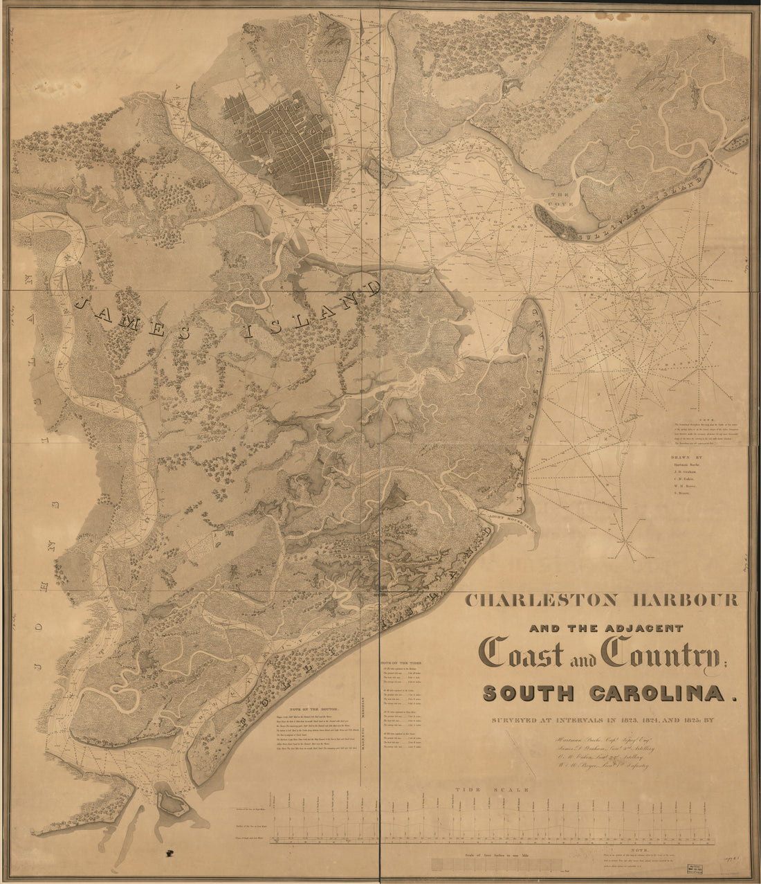 This old map of Charleston Harbour and the Adjacent Coast and Country, South Carolina : Surveyed at Intervals In 1823, 1824, and from 1825 was created by Hartman Bache, W. M. (William M.) Boyce, C. M. (Constant M.) Eakin, J. D. (James Duncan) Graham, Wil