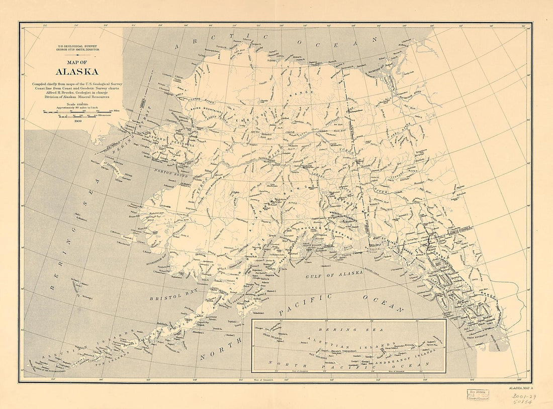 This old map of Map of Alaska from 1909 was created by Alfred H. (Alfred Hulse) Brooks,  Geological Survey (U.S.),  U.S. Coast and Geodetic Survey in 1909