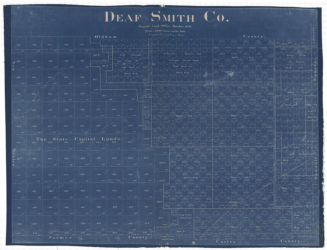 This old map of Deaf Smith Co from 1898 was created by Herman Pressler,  Texas. General Land Office in 1898