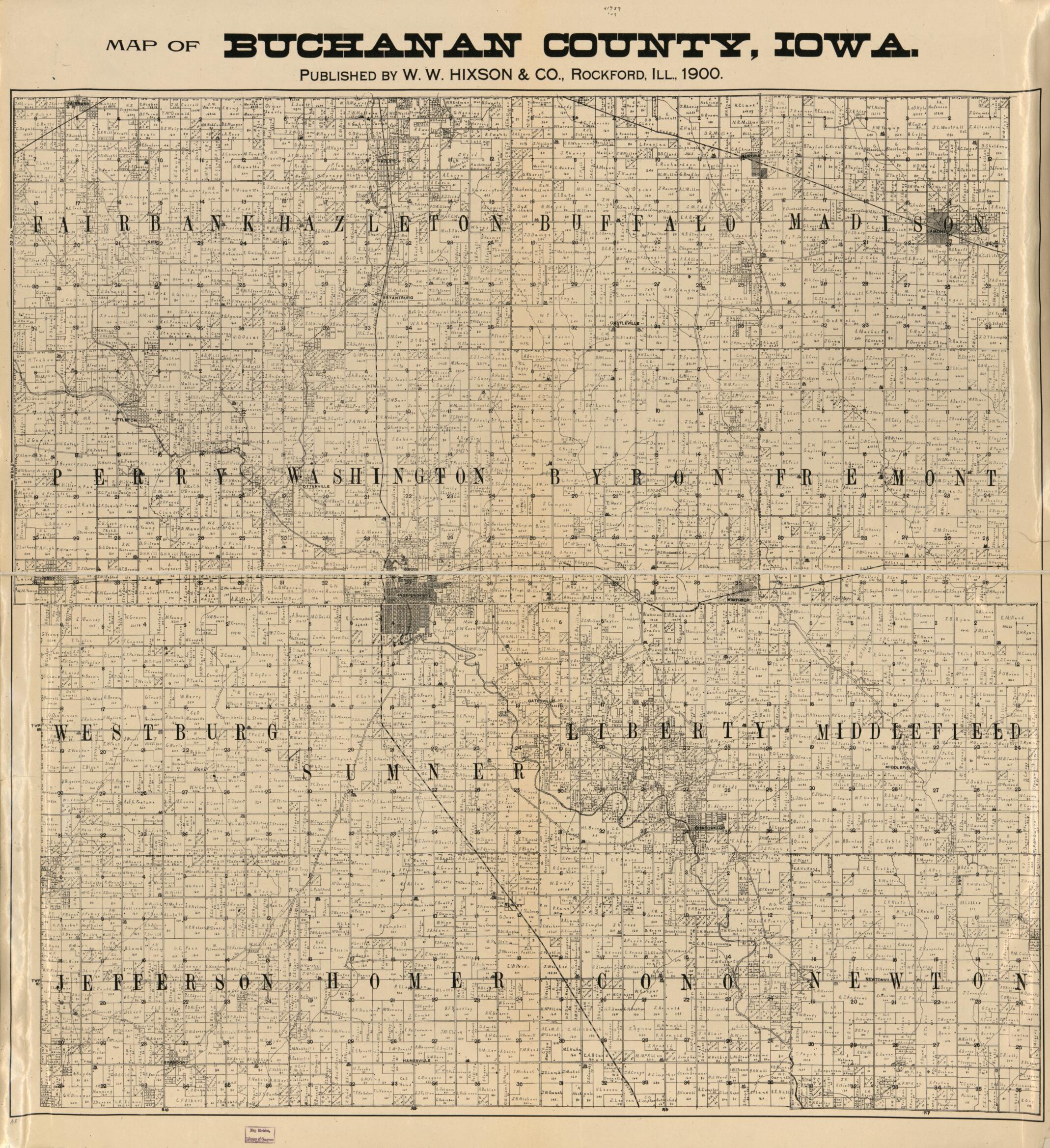 This old map of Map of Buchanan County, Iowa from 1900 was created by  W.W. Hixson &amp; Co in 1900