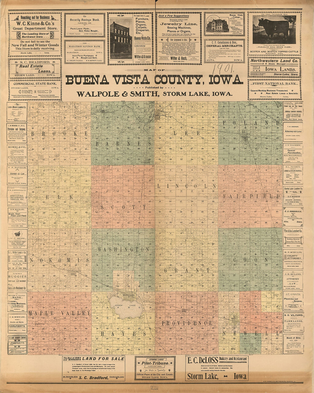 This old map of Map of Buena Vista County, Iowa from 1901 was created by  W.W. Hixson &amp; Co,  Walpole &amp; Smith in 1901