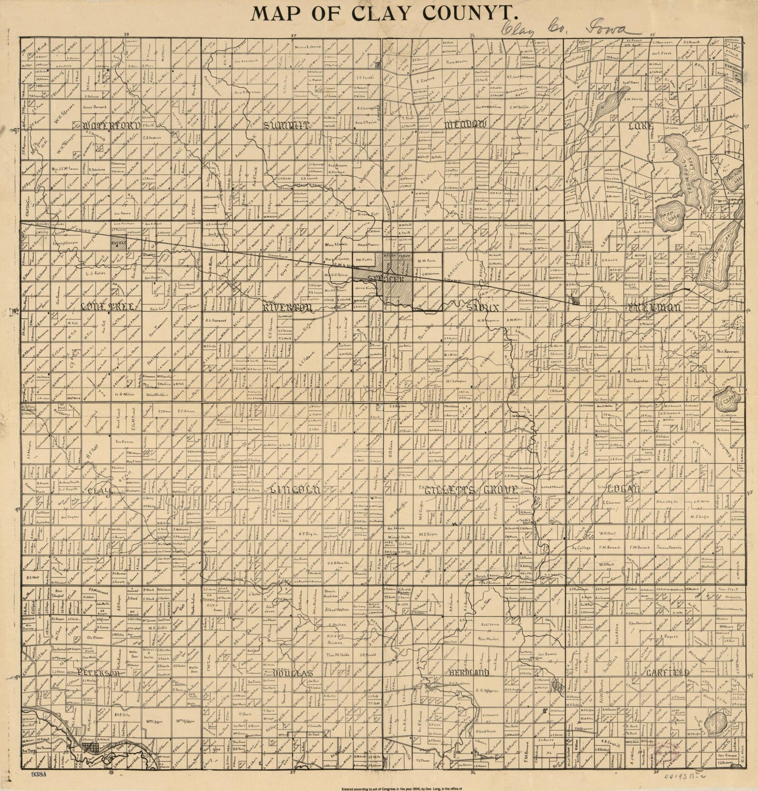 This old map of Map of Clay Counyt. (Map of Clay County) from 1896 was created by Geo Long in 1896