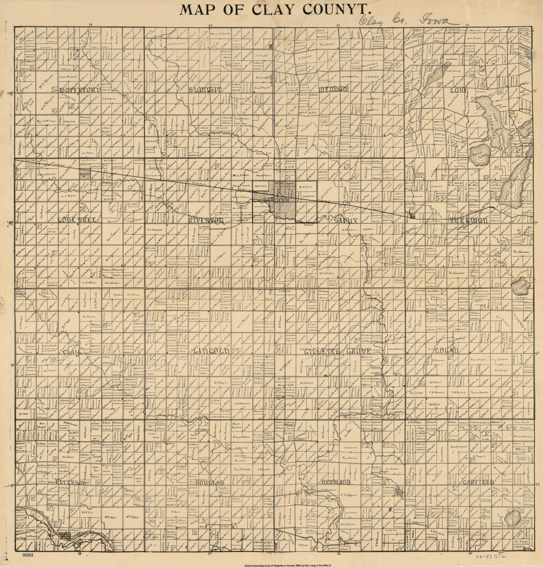 This old map of Map of Clay Counyt. (Map of Clay County) from 1896 was created by Geo Long in 1896