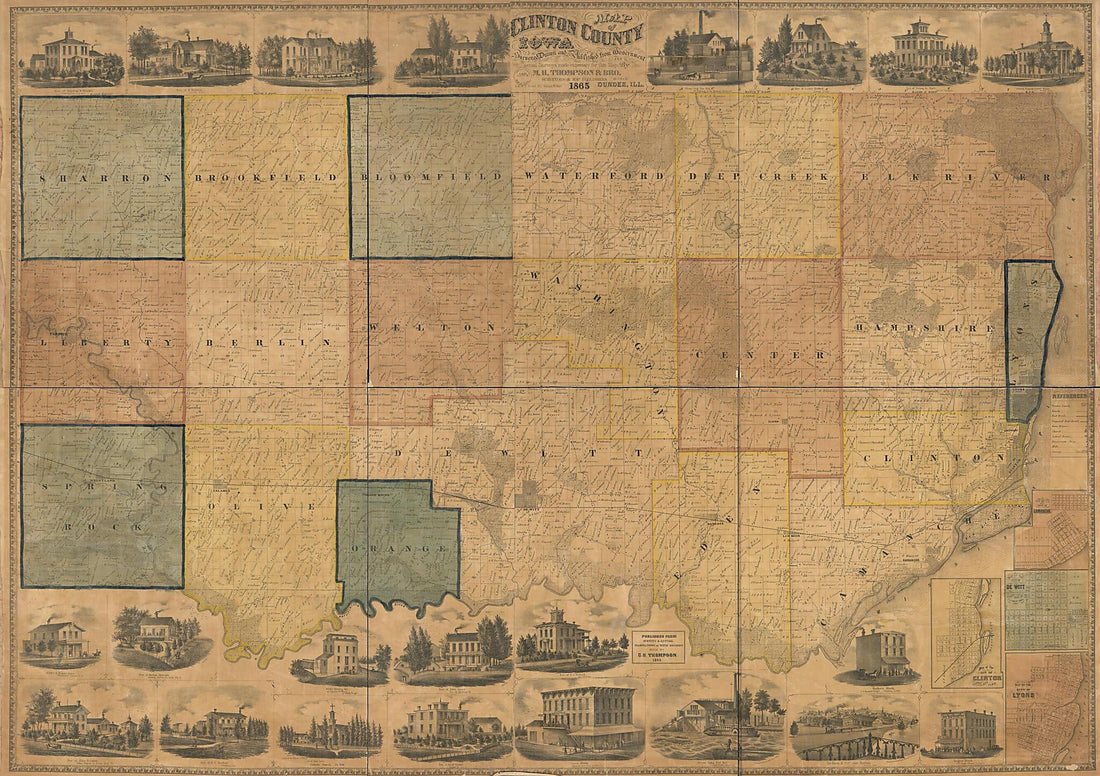 This old map of Map of Clinton County, Iowa from 1865 was created by  M.H. Thompson &amp; Bro in 1865