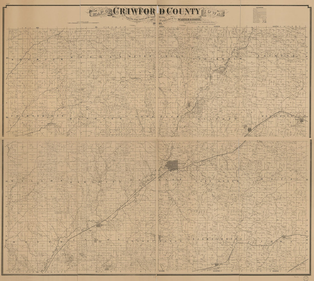 This old map of Map of Crawford County, Iowa from 1883 was created by Wm. (William) Bracher,  Warner &amp; Foote in 1883