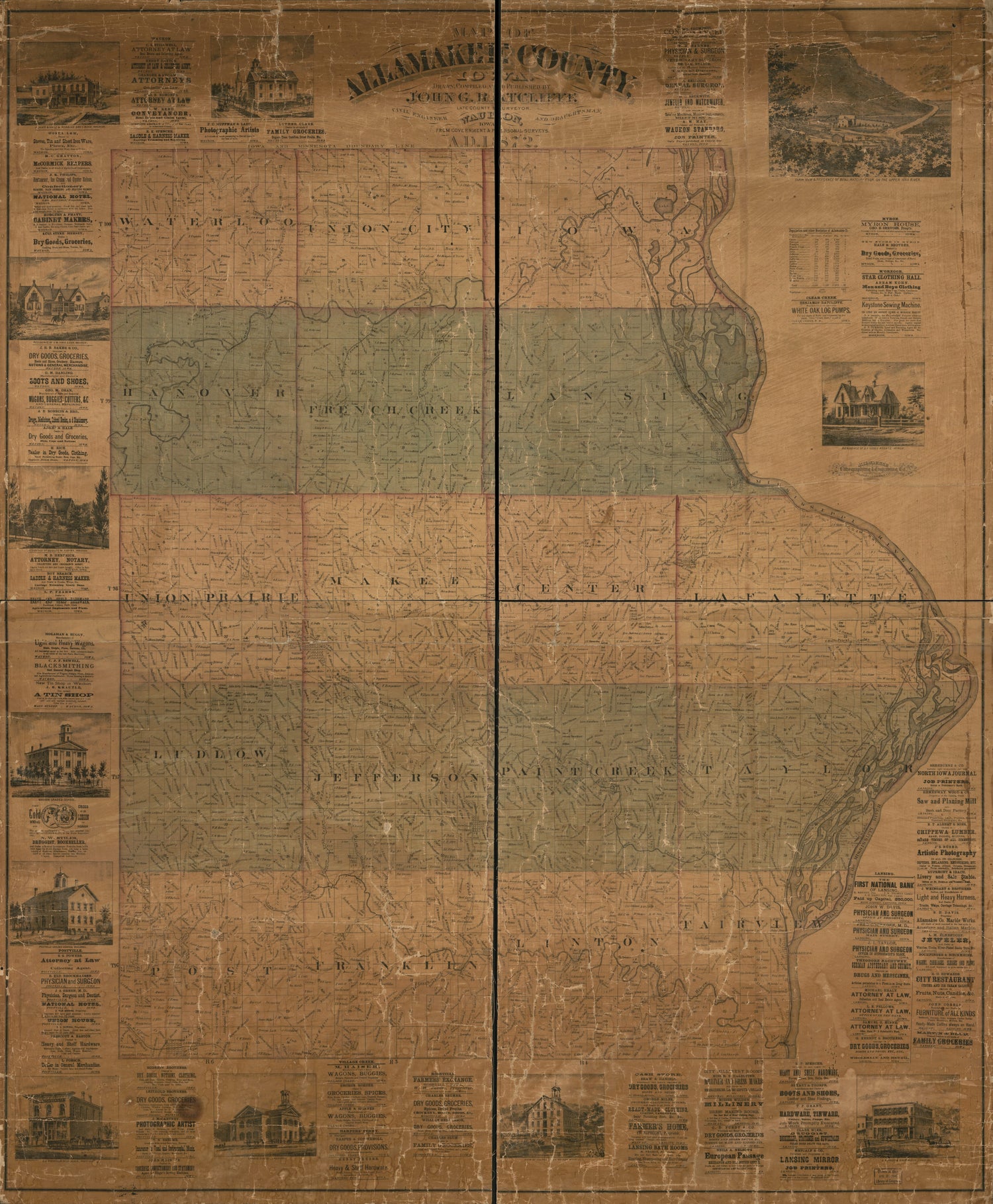 This old map of Map of Allamakee County, Iowa from 1872 was created by John G. Ratcliffe in 1872
