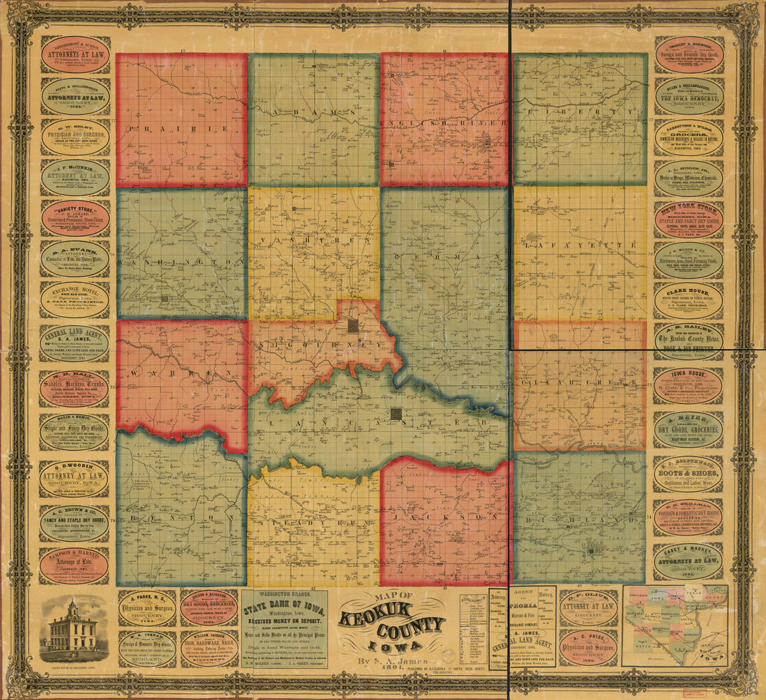 This old map of Map of Keokuk County, Iowa from 1861 was created by S. A. James in 1861