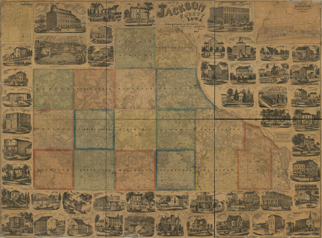 This old map of Map of Jackson County, Iowa from 1867 was created by  Thompson and Everts in 1867