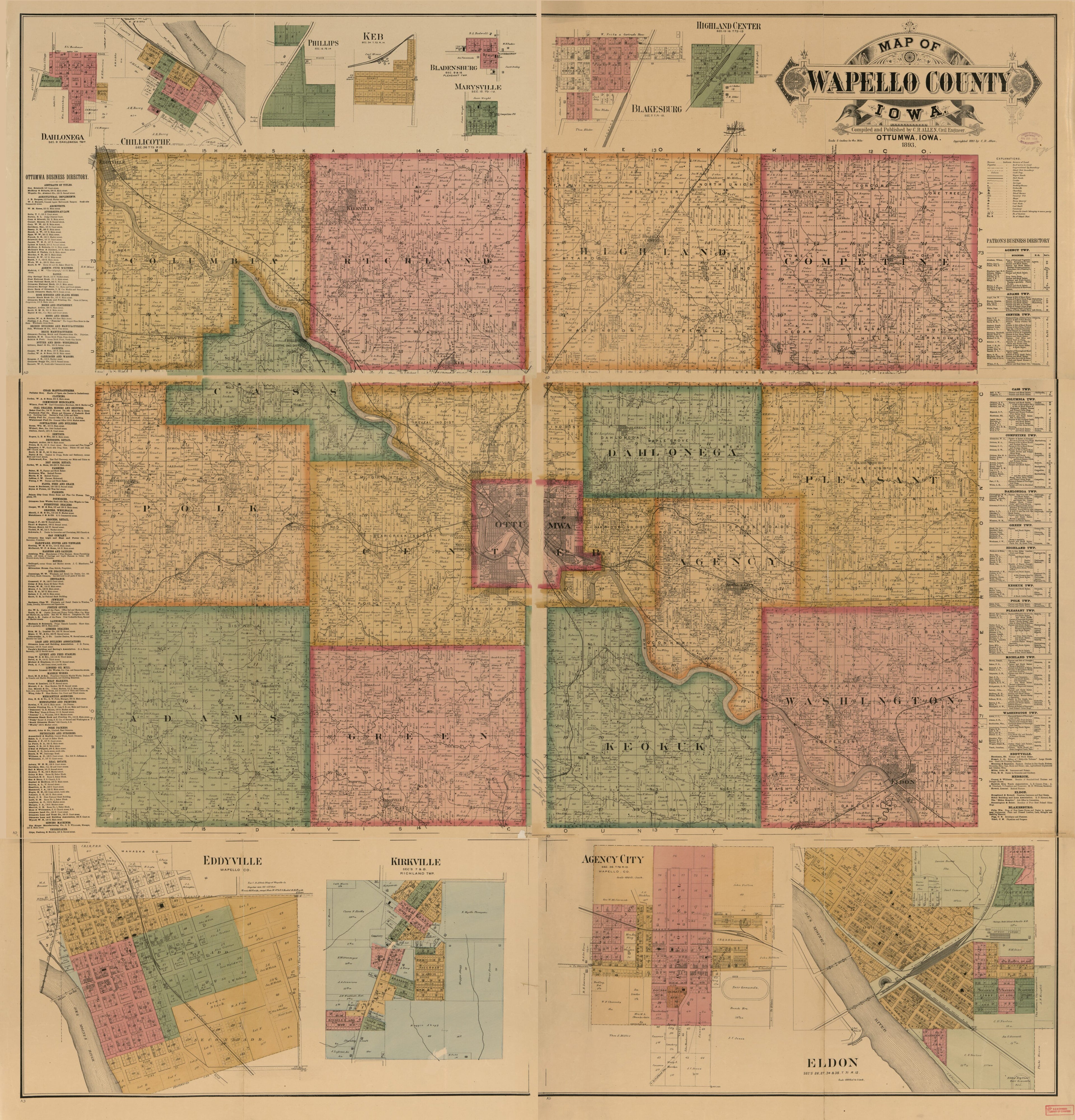 This old map of Map of Wapello County, Iowa from 1893 was created by C. R. Allen in 1893