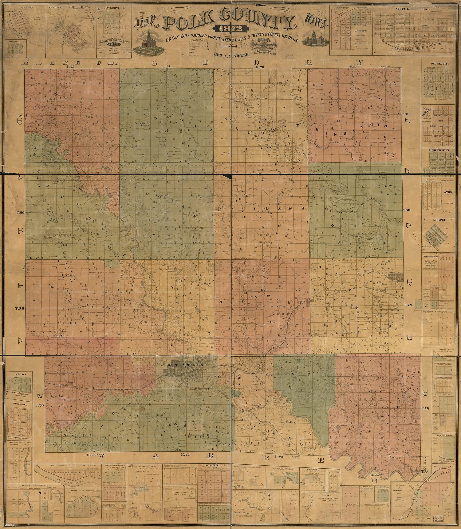 This old map of Map of Polk County, Iowa from 1872 was created by Geo. A. McVicker in 1872