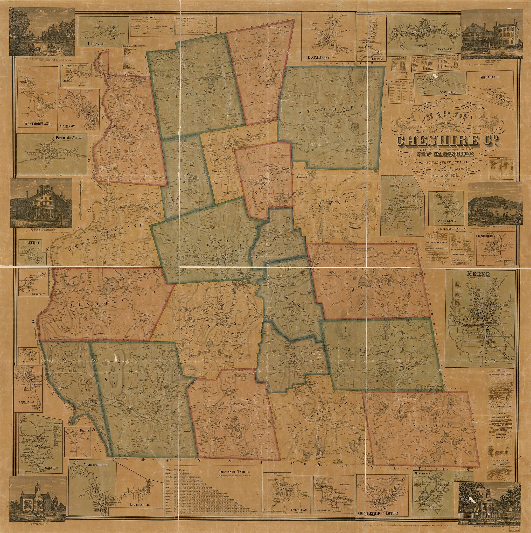 This old map of Map of Cheshire County, New Hampshire (Map of Cheshire County, New Hampshire) from 1858 was created by L. Fagan,  Smith &amp; Morley in 1858