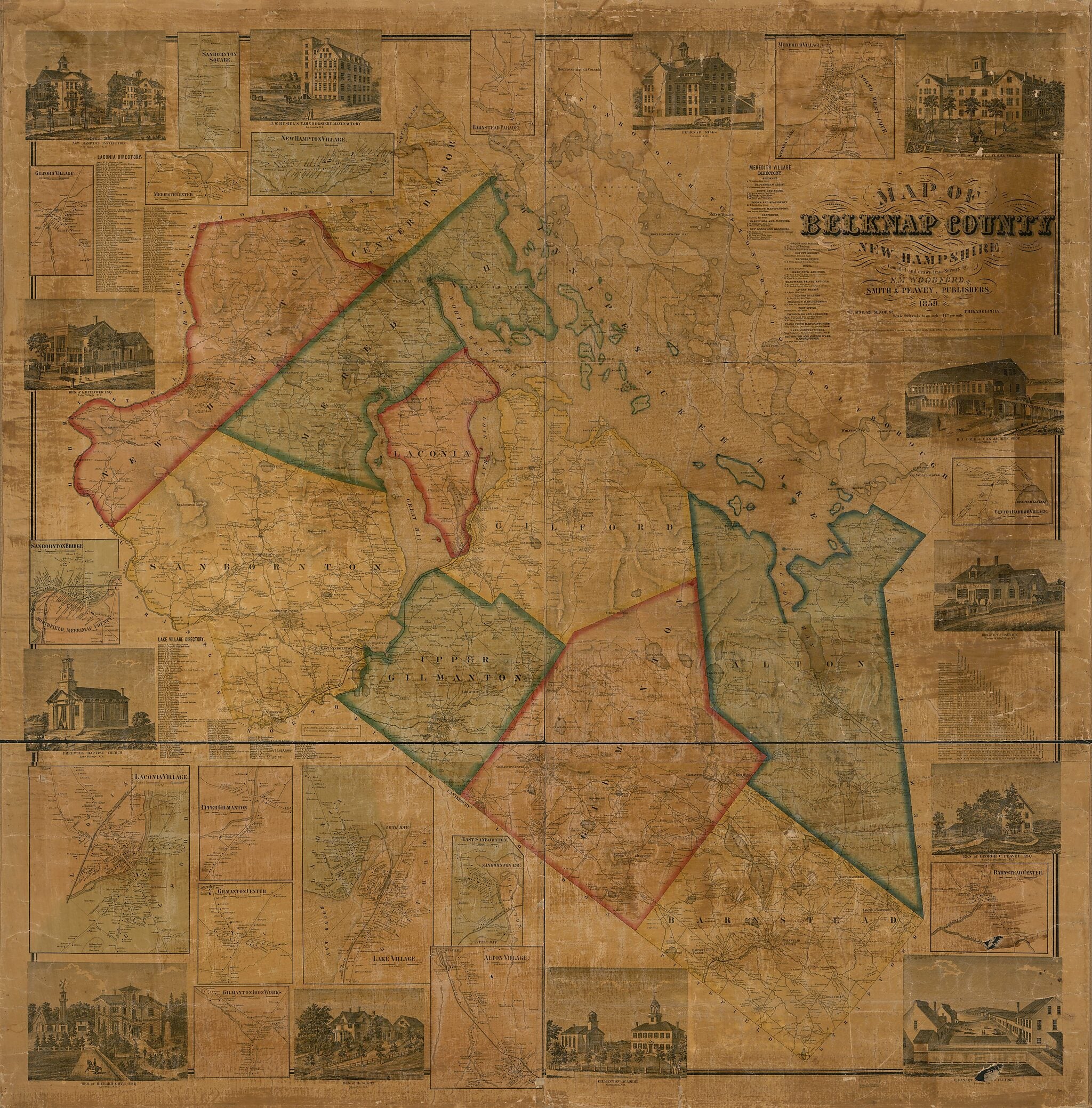 This old map of Map of Belknap County, New Hampshire from 1859 was created by  Smith &amp; Peavey, E. M. Woodford in 1859