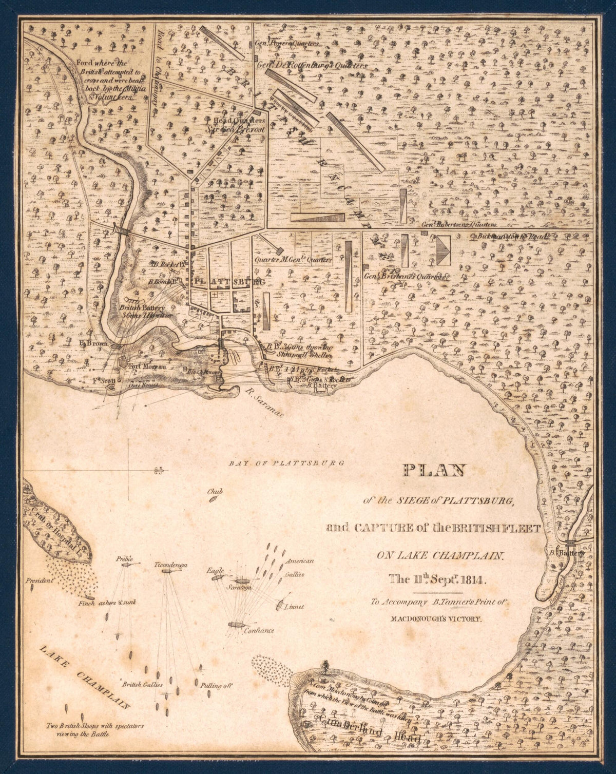 Plan of the Siege of Plattsburg and Capture of the British Fleet On Lake Champlain the 11th Sptr. 1814 : to Accompany B. Tanner&