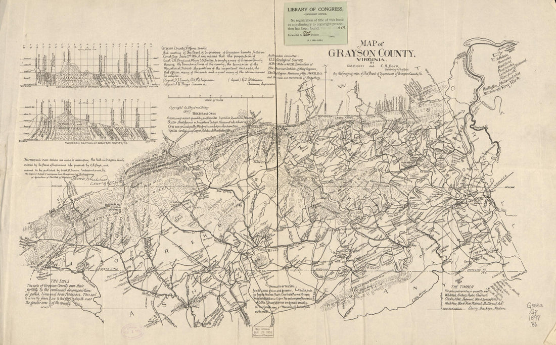 This old map of Map of Grayson County, Virginia from 1897 was created by Charles Rufus Boyd, Samuel Dickey in 1897