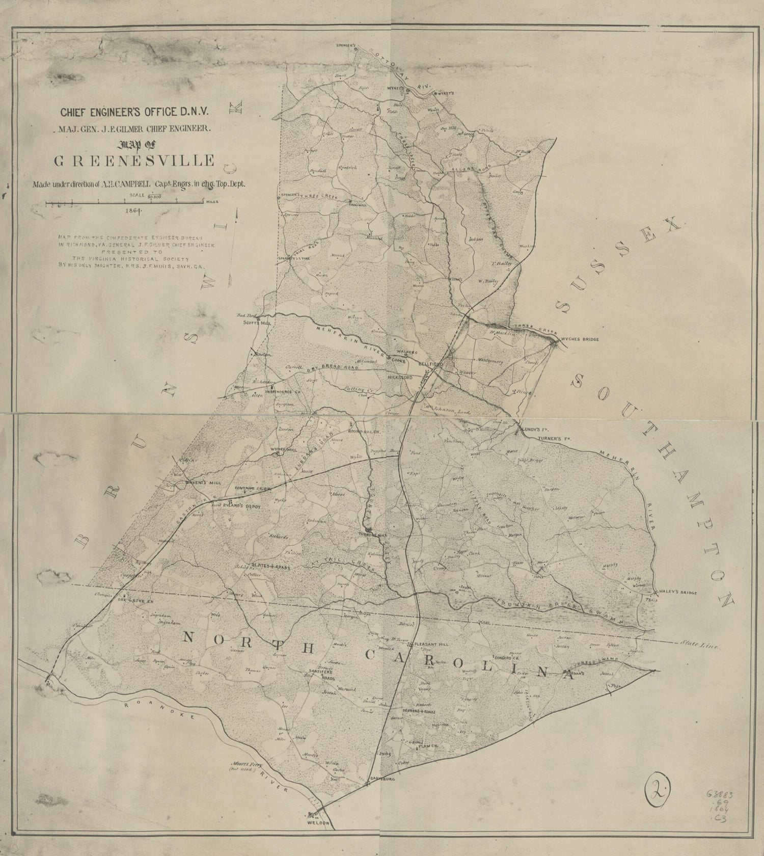 This old map of Map of Greenesville sic (Map of Greensville, Chief Engineer&