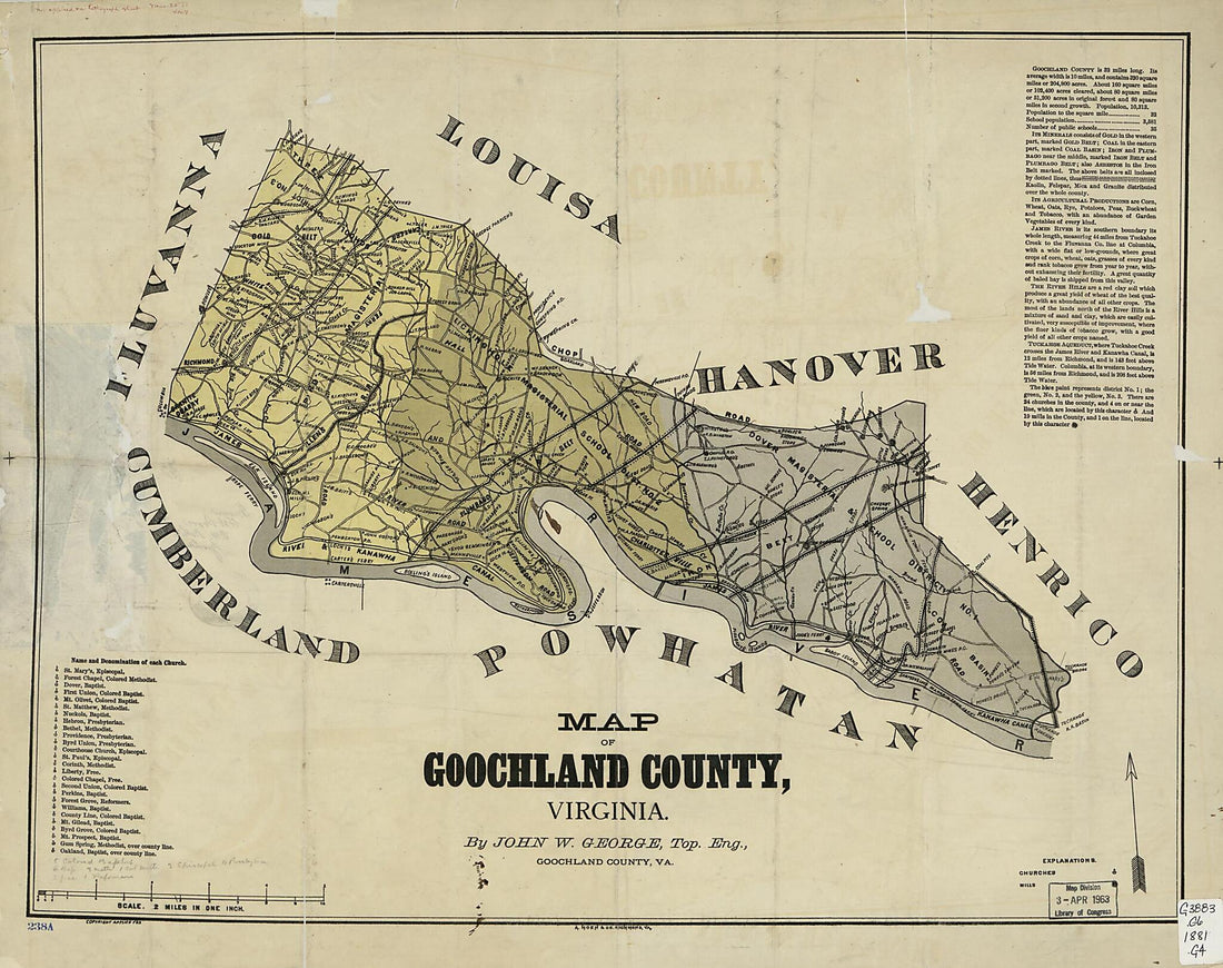 This old map of Map of Goochland County, Virginia from 1881 was created by  A. Hoen &amp; Co, John W. George in 1881