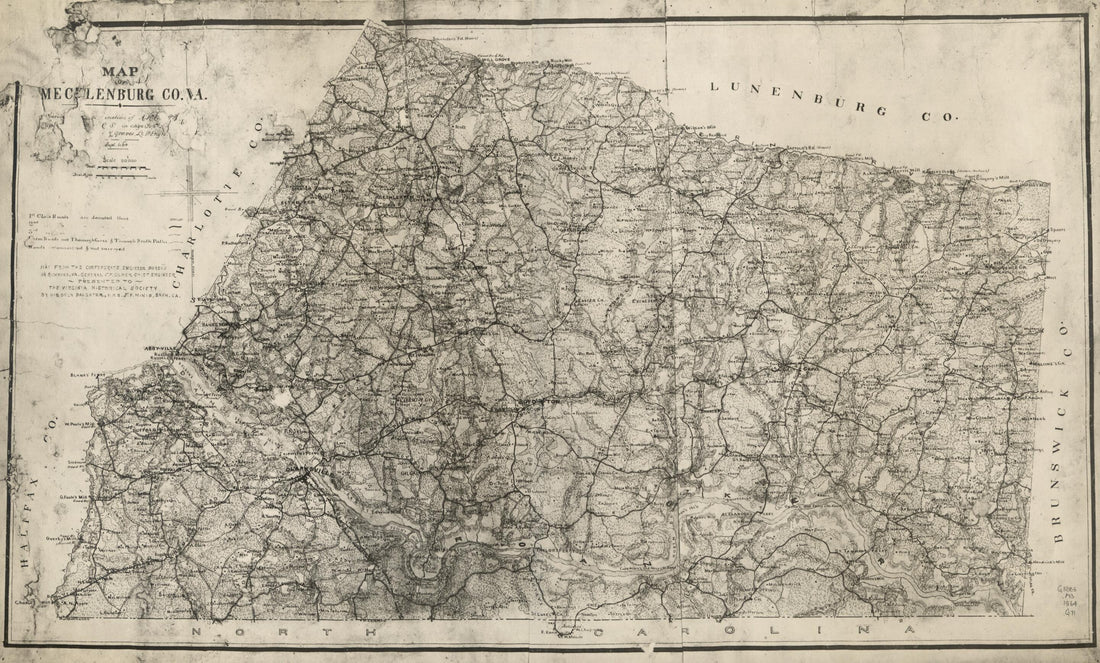 This old map of Map of Mecklenburg Co., Va from 1864 was created by Albert H. (Albert Henry) Campbell,  Confederate States of America. Army. Department of Northern Virginia, Jeremy Francis Gilmer, H. M. Graves, Louisa Porter Minis,  Virginia Historical S