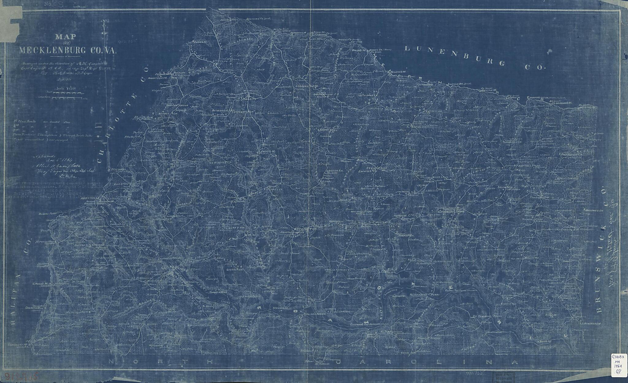 This old map of Map of Mecklenburg County, Va from 1864 was created by H. M. Graves in 1864