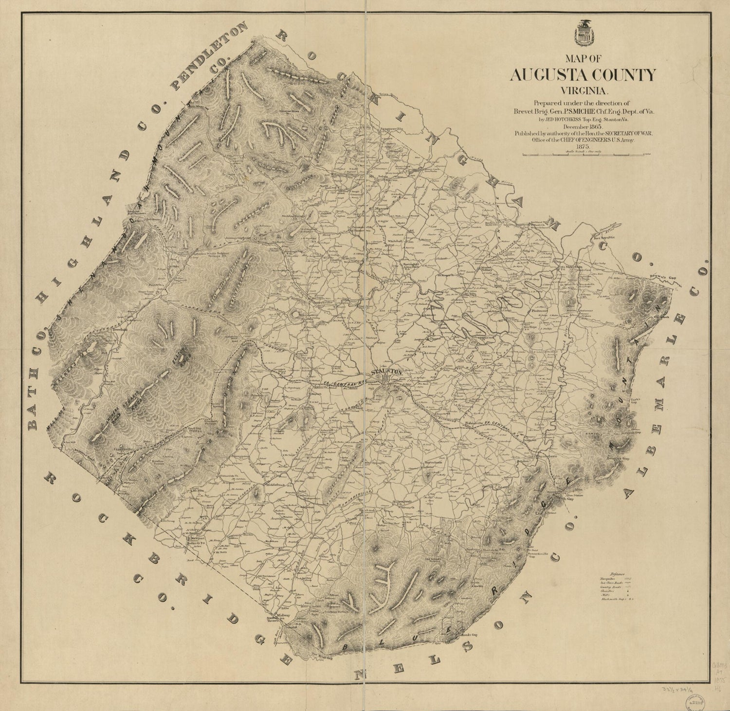 This old map of Map of Augusta County, Virginia from 1875 was created by Jedediah Hotchkiss,  United States. War Department in 1875