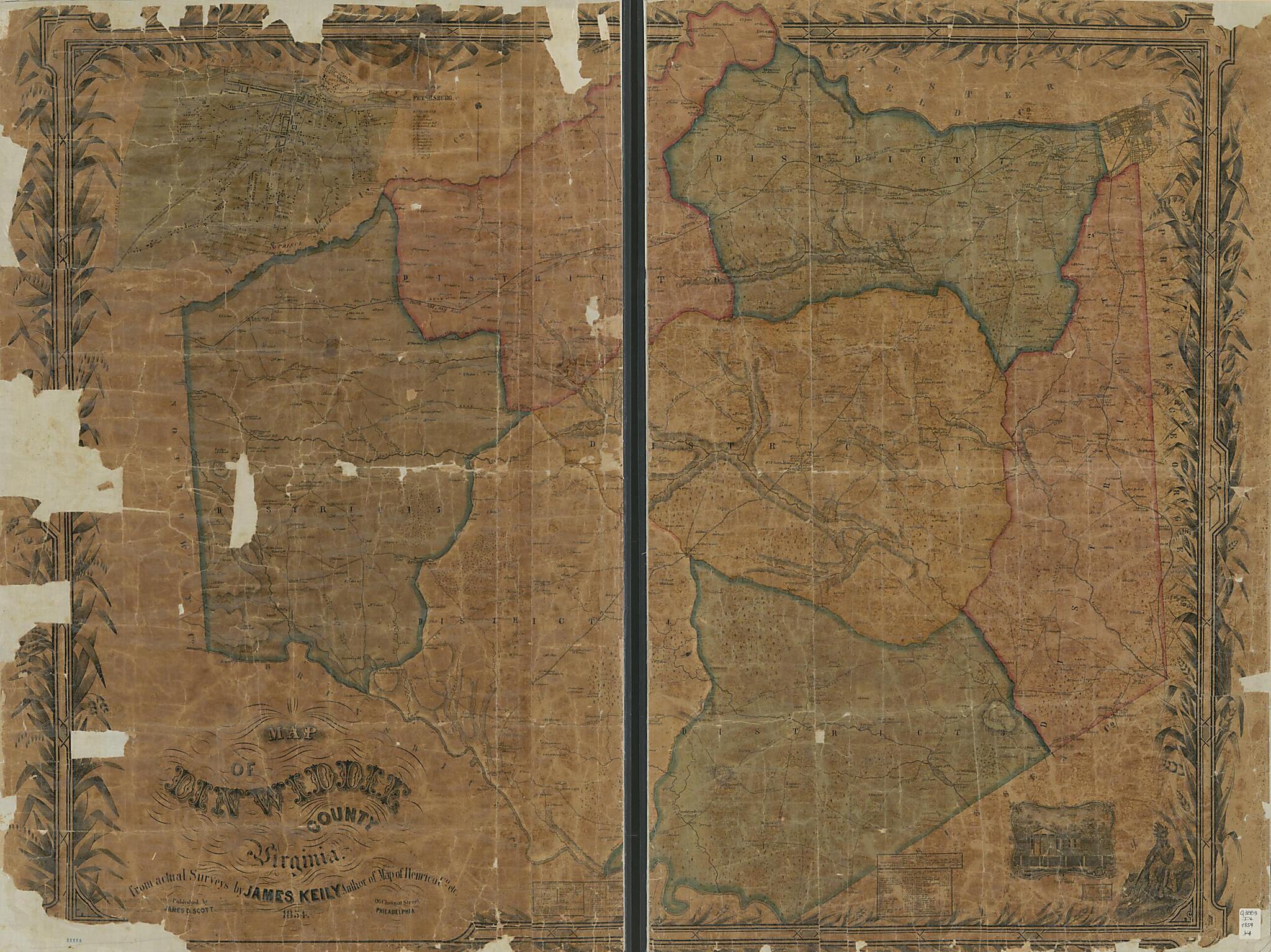 This old map of Map of Dinwiddie County, Virginia from 1854 was created by James Keily, James D. Scott in 1854