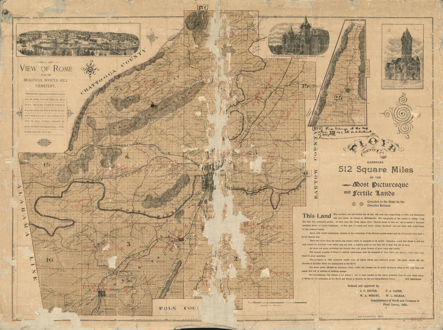 This old map of Floyd County, Georgia Embraces 512 Square Miles of the Most Picturesque and Fertile Lands, Conceded to the State Cherokee Indians (Floyd County, Georgia Embraces 512 Square Miles of the Most Picturesque and Fertile Lands,conceded to the S