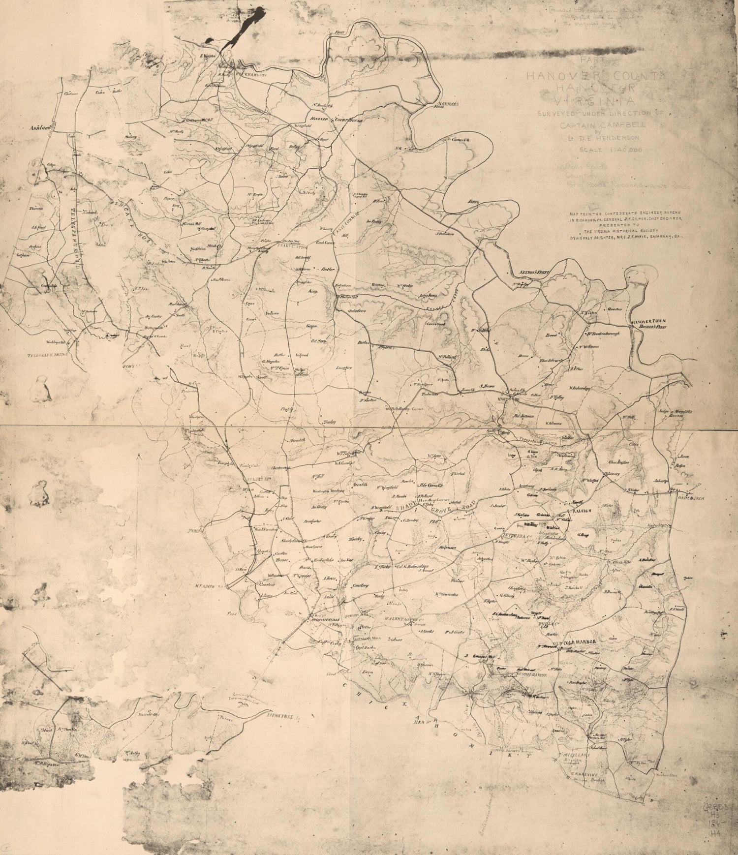 This old map of Part of Hanover County, Hanove?r, Virginia : Southern Portion (Part of Hanover County, Virginia) from 1860 was created by Albert H. (Albert Henry) Campbell,  Confederate States of America. Army. Department of Northern Virginia, Jeremy Fra