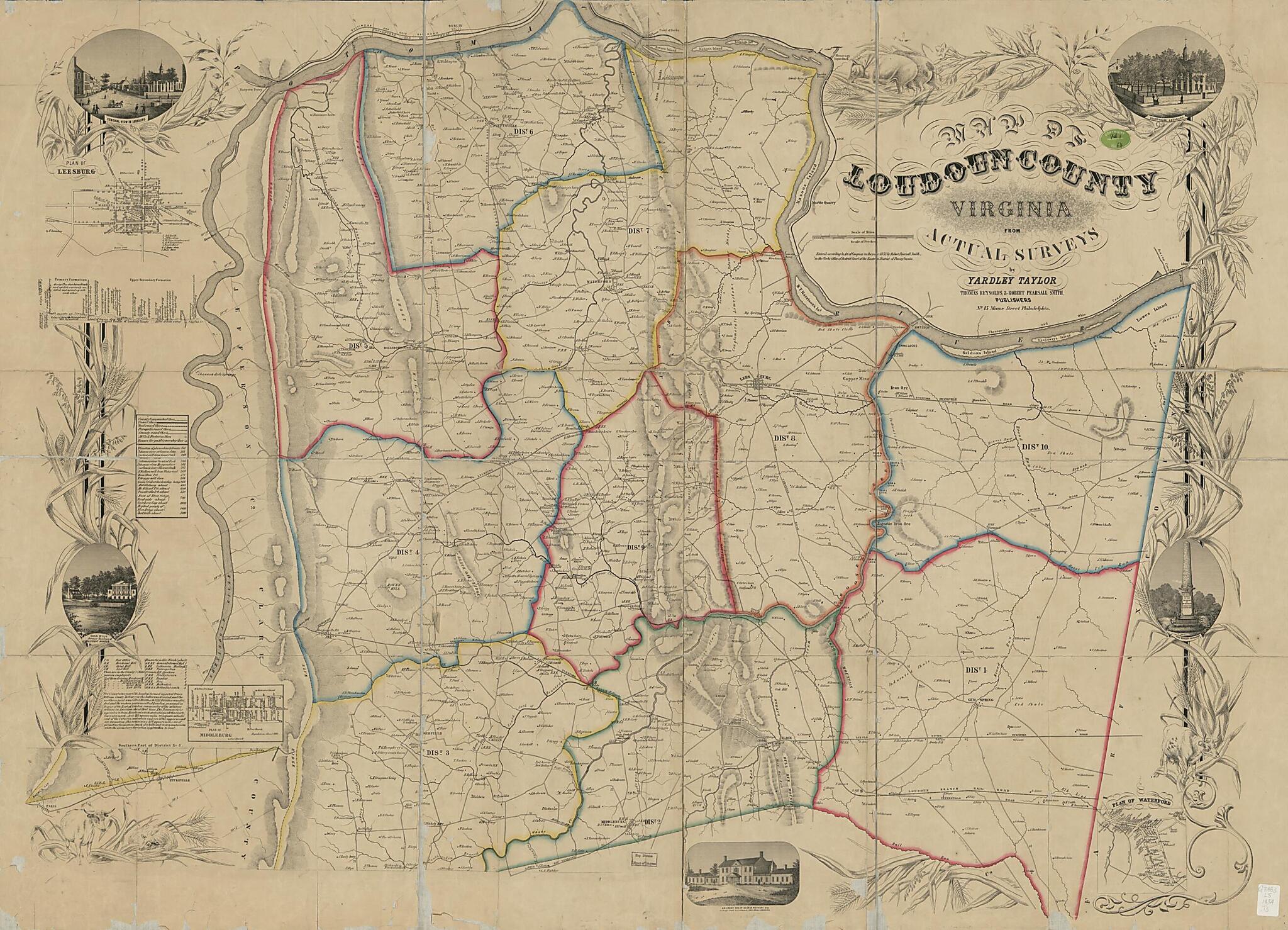 This old map of Map of Loudoun County, Virginia from 1854 was created by Yardley Taylor, Publishers Thomas Reynolds &amp; Robert Pearsall Smith in 1854