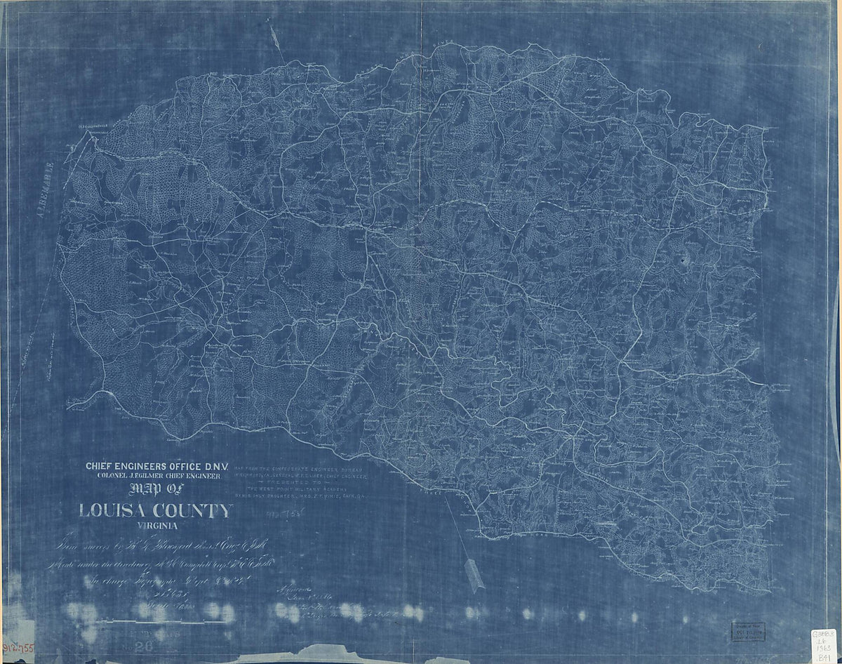 Map of Louisa County, Virginia (Chief Engineers Office D.N.V., Colonel J.F. Gilmer, Chief Engineer) 1863 by Relic Map Company