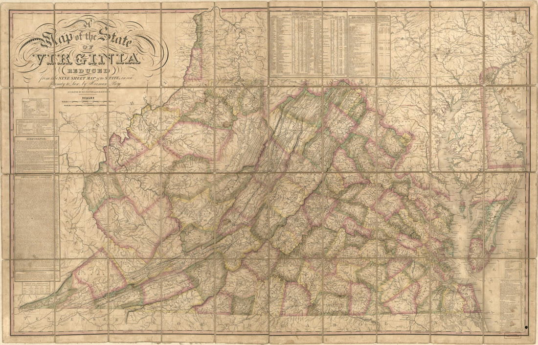 This old map of A Map of the State of Virginia : Reduced from the Nine Sheet Map of the State In Conformity to Law (Map of Virginia) from 1827 was created by Herman Böÿe, E. B. Dawson, William Branch Giles, Henry Schenck Tanner in 1827