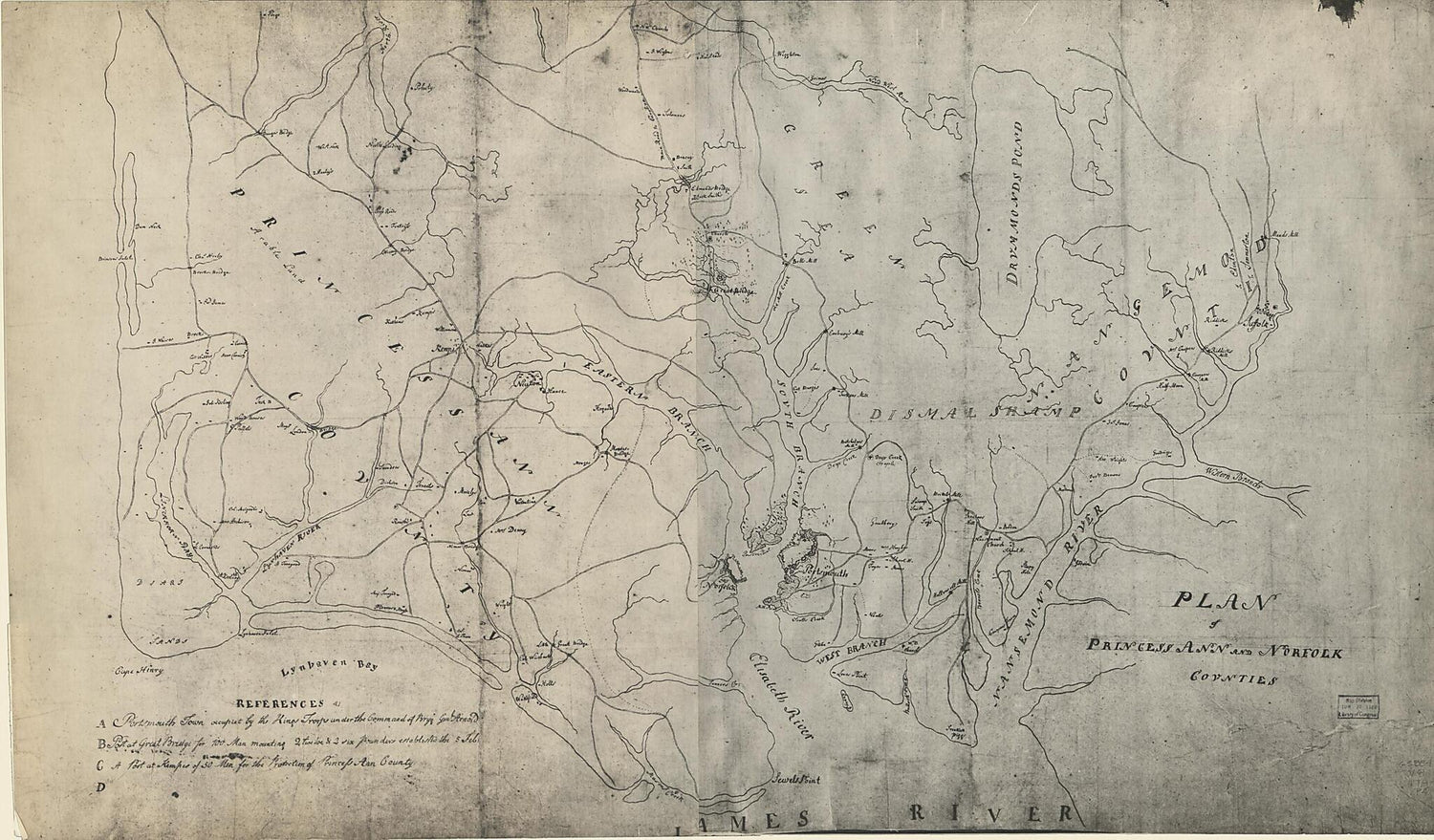 This old map of Plan of Princess Ann and Norfolk Counties from 1780 was created by  in 1780