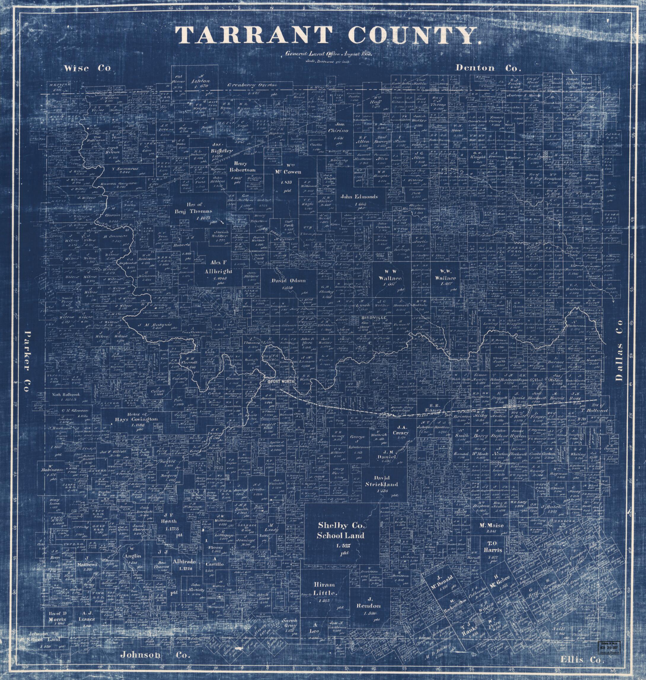 This old map of Tarrant County, Texas from 1885 was created by  Texas. General Land Office in 1885