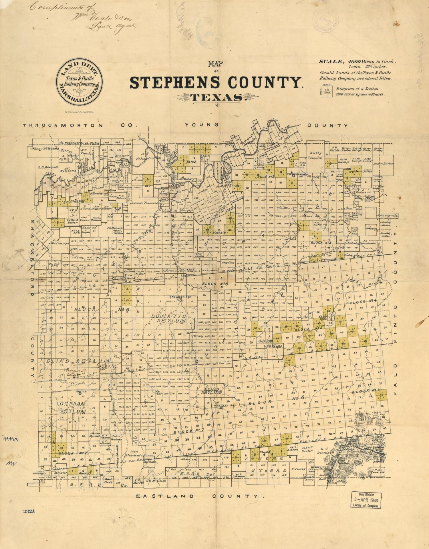 This old map of Map of Stephens County, Texas from 1870 was created by  Texas &amp; Pacific Railway in 1870