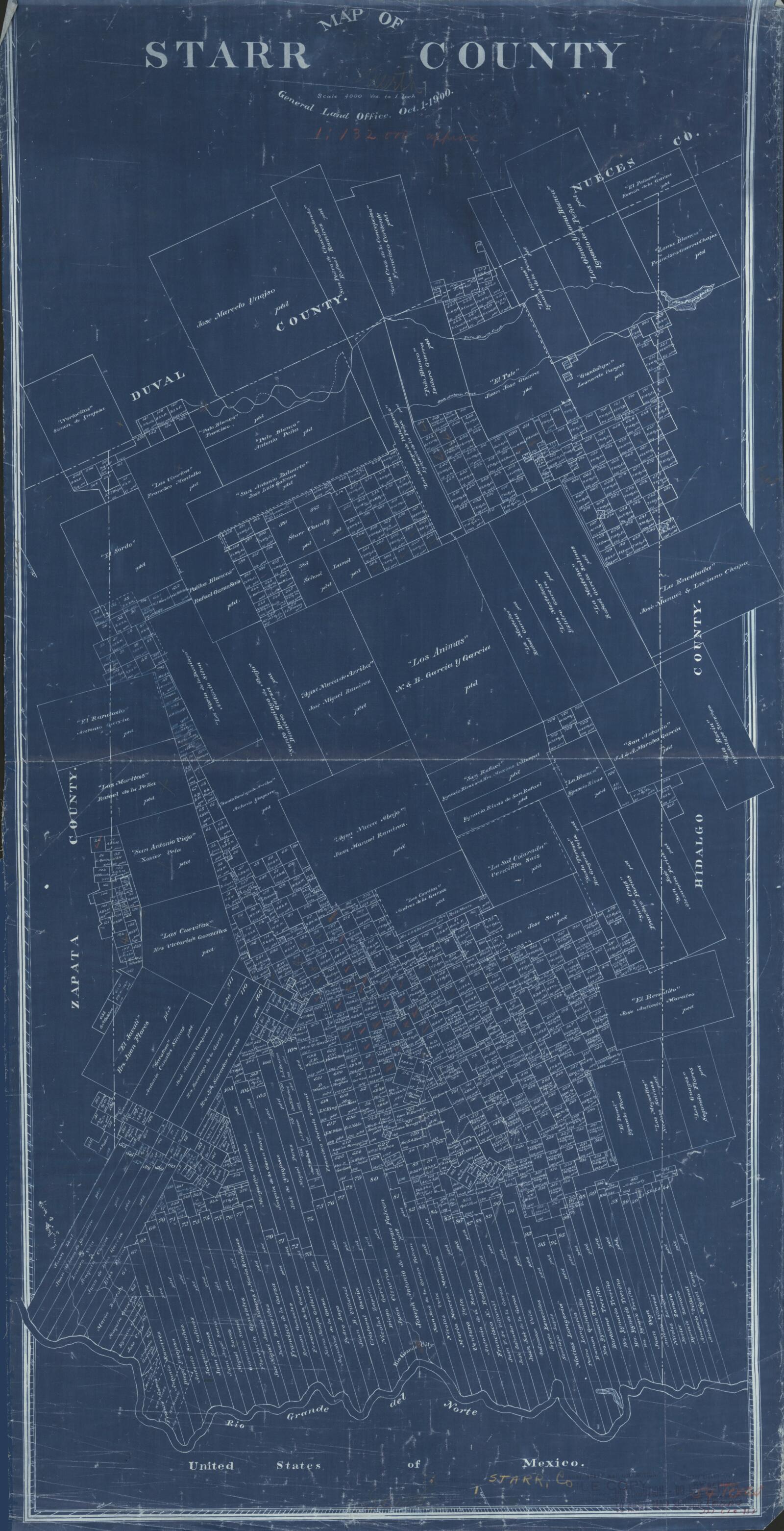 This old map of Map of Starr County from 1900 was created by  Texas. General Land Office in 1900