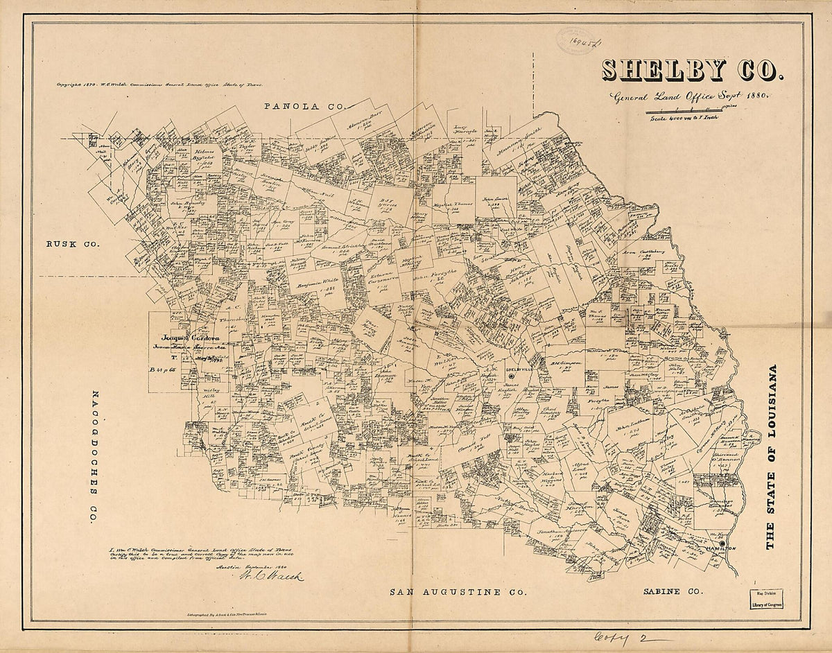 Shelby County (Shelby County, Texas) 1880 by Relic Map Company