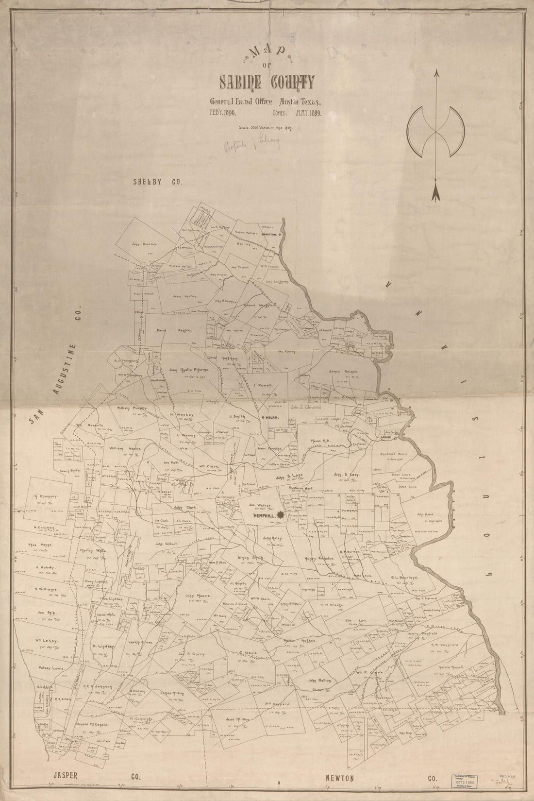 This old map of Map of Sabine County from 1896 was created by  Texas. General Land Office in 1896