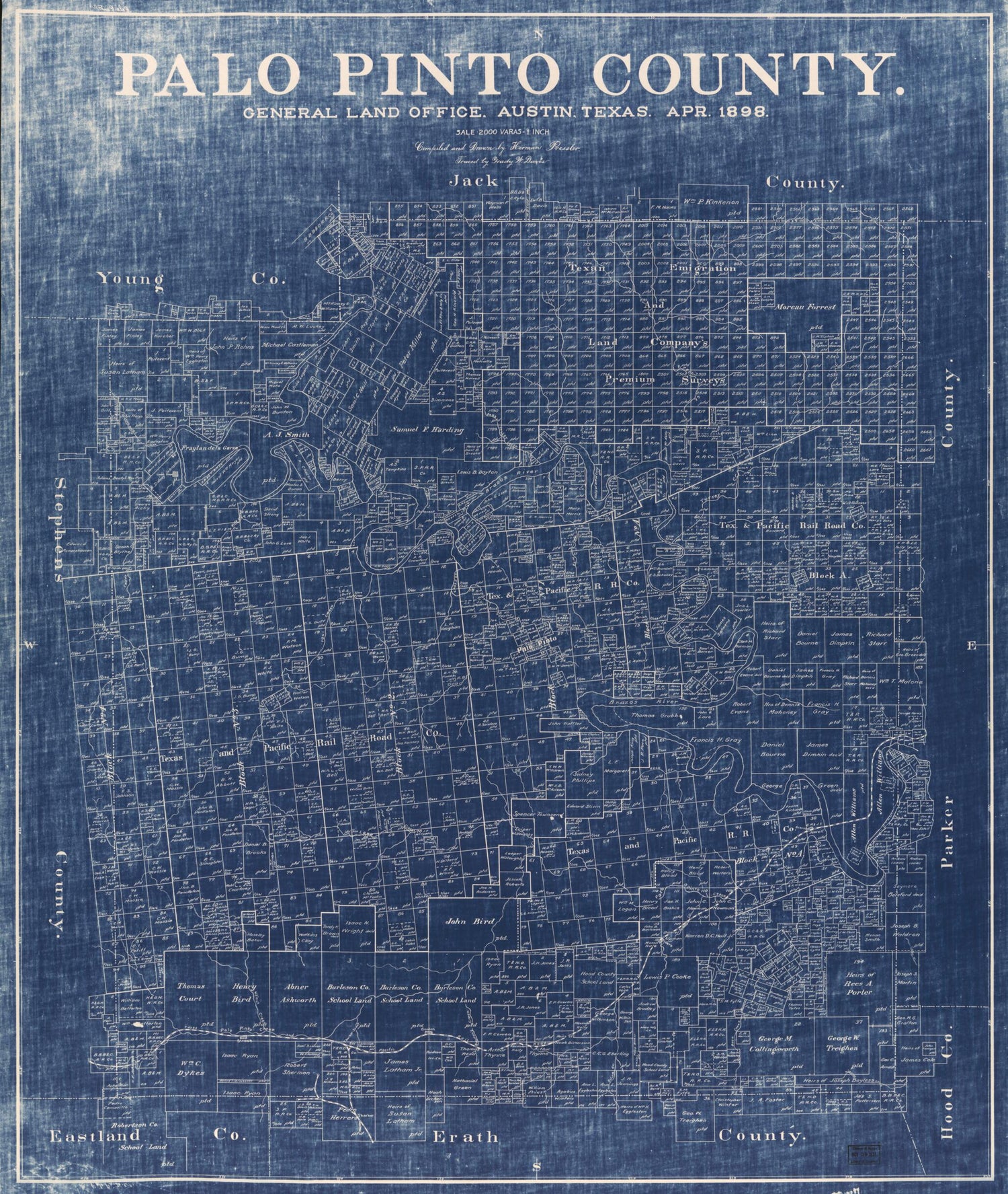 This old map of Palo Pinto County from 1898 was created by Herman Pressler,  Texas. General Land Office in 1898