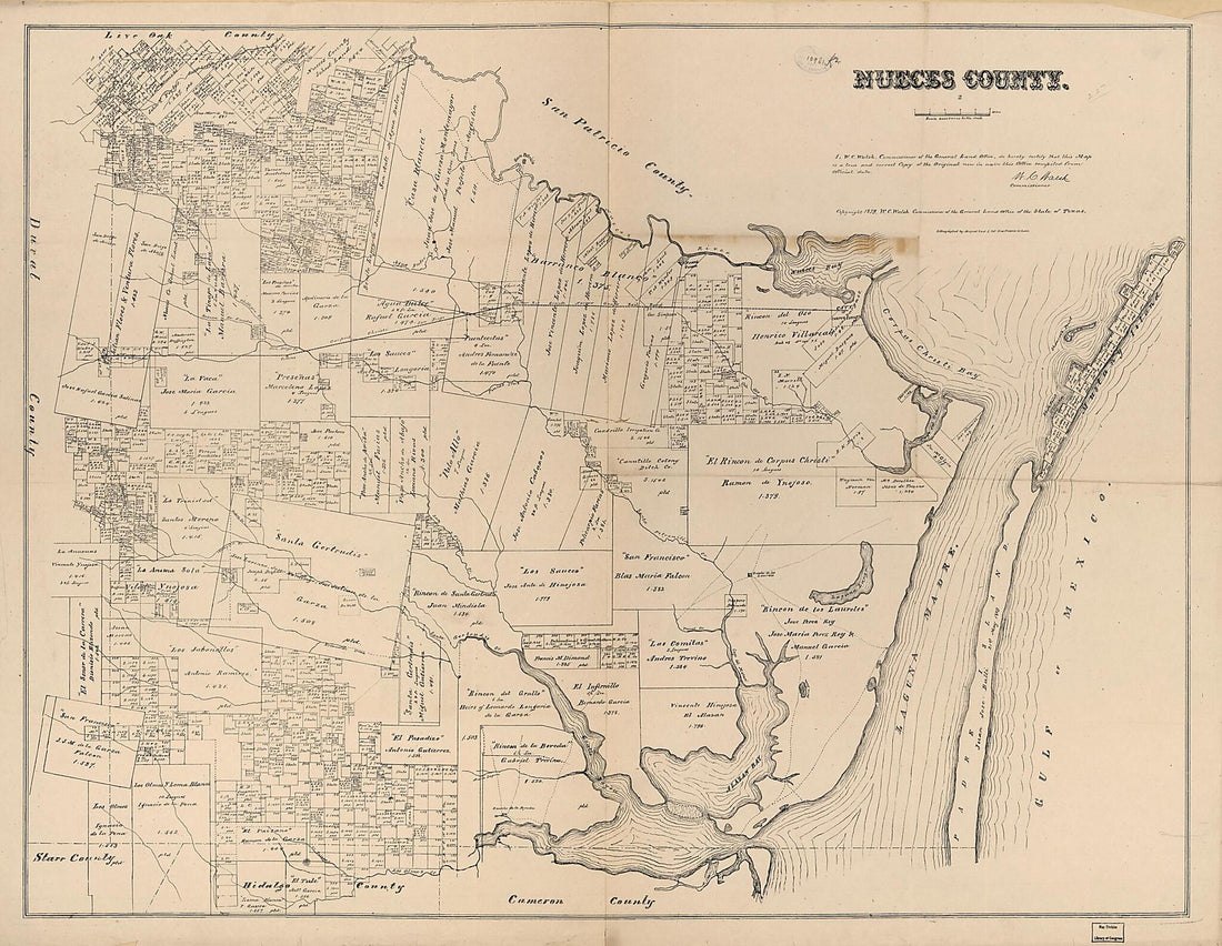 This old map of Nueces County from 1879 was created by  August Gast &amp; Co, W. C. (William C.) Walsh in 1879