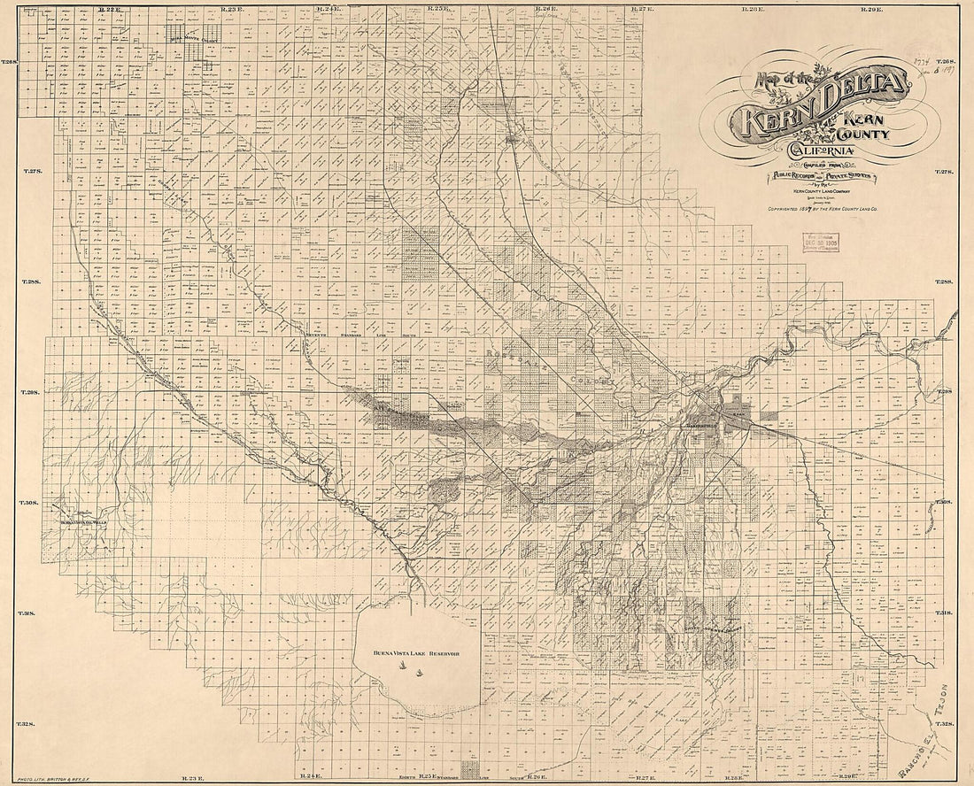 This old map of Map of the Kern Delta, Kern County, California from 1896 was created by  Britton &amp; Rey,  Kern County Land Company in 1896