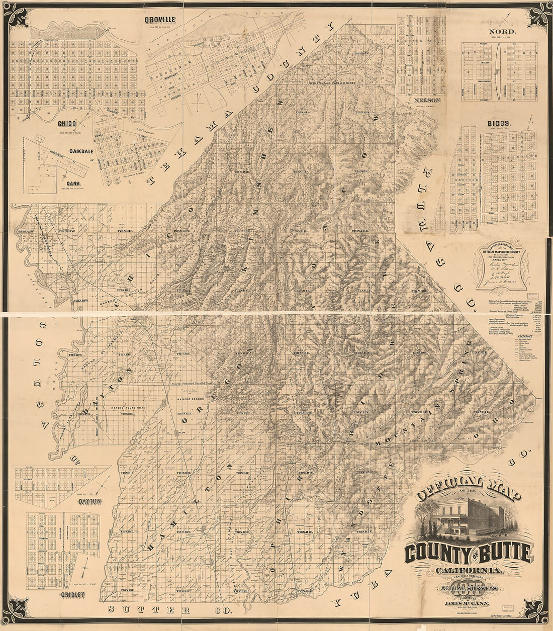 This old map of Official Map of the County of Butte, California : Carefully Compiled from Actual Surveys from 1877 was created by  Britton &amp; Rey, James McGann in 1877