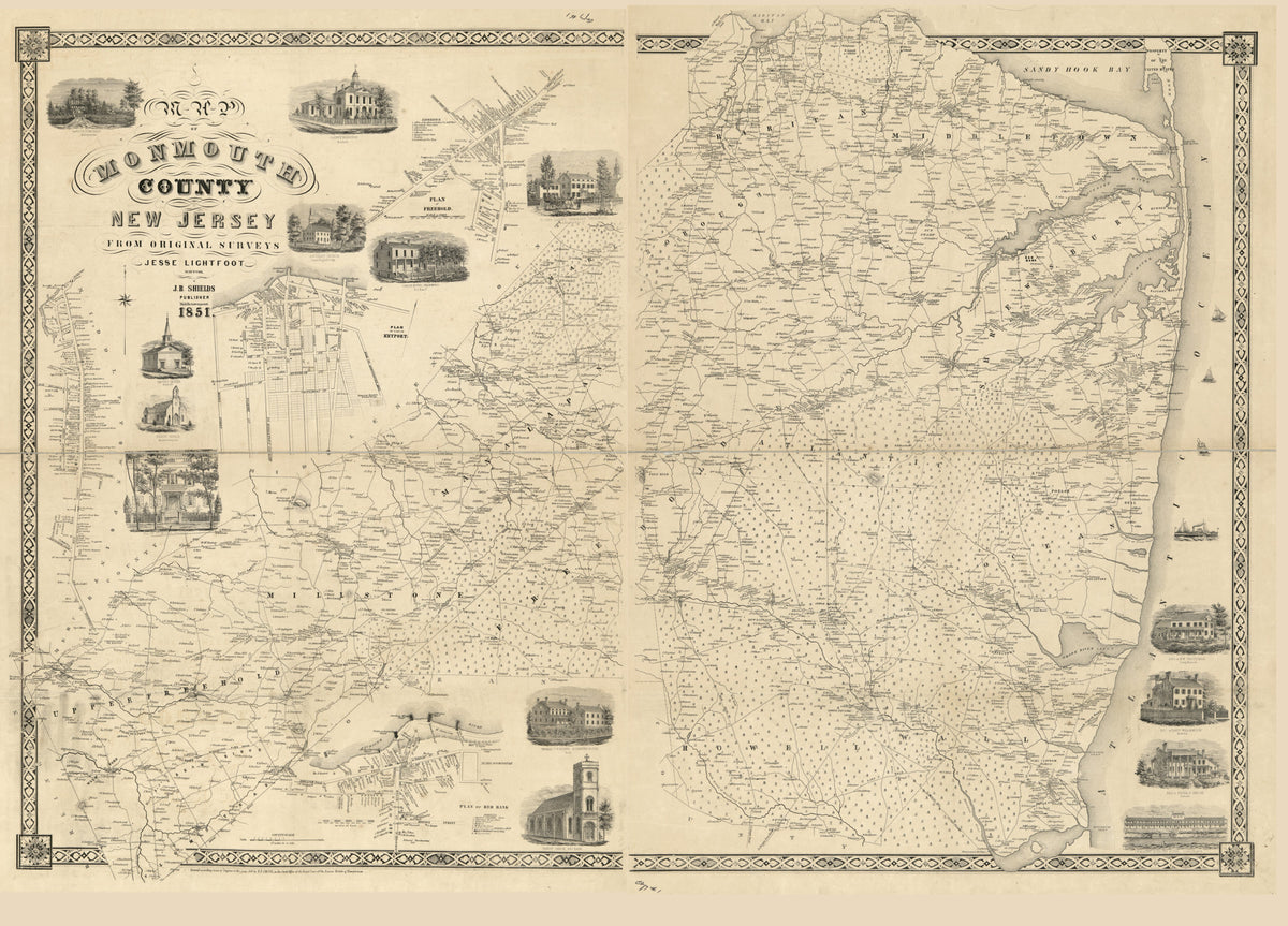 Map of Monmouth County, New Jersey : From Original Surveys in 1851 by Relic Map Company