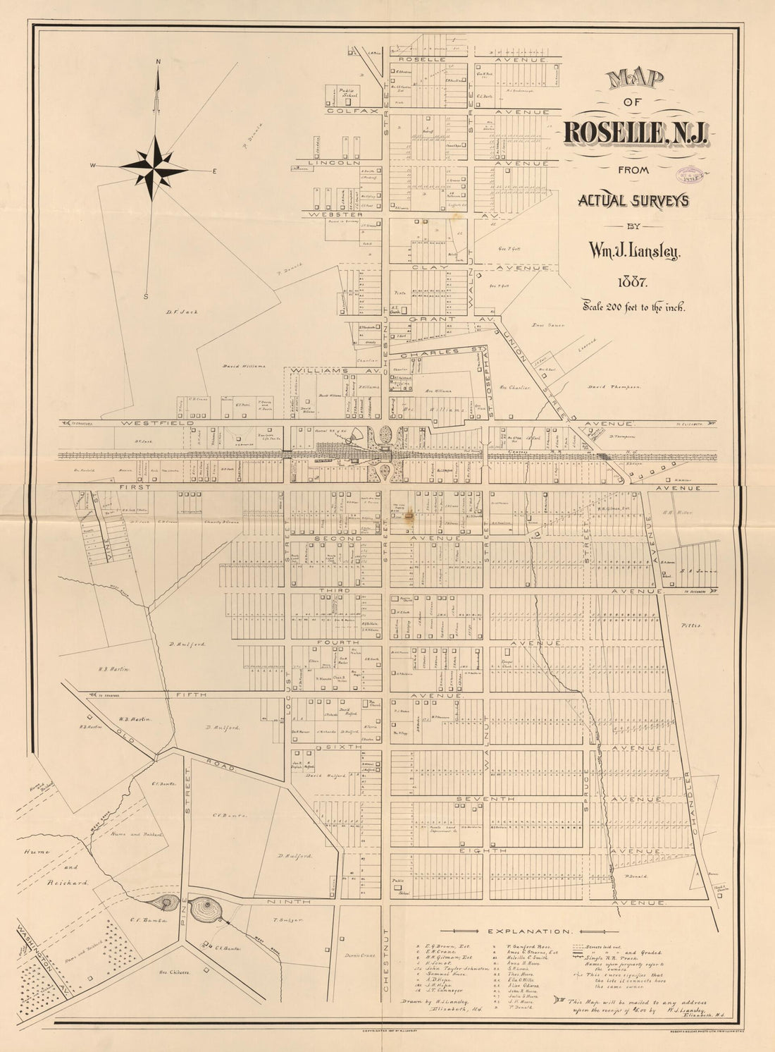 This old map of Map of Roselle, New Jersey : from Actual Surveys from 1887 was created by Wm. J. (William J.) Lansley, Robert A. Welcke in 1887