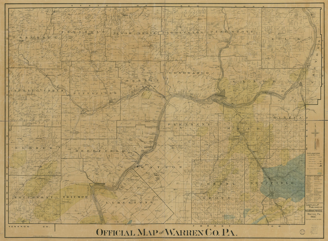 This old map of Official Map of Warren Co. Pennsylvania from 1900 was created by N. B. Brakenridge, A. H. (August H.) Mueller in 1900